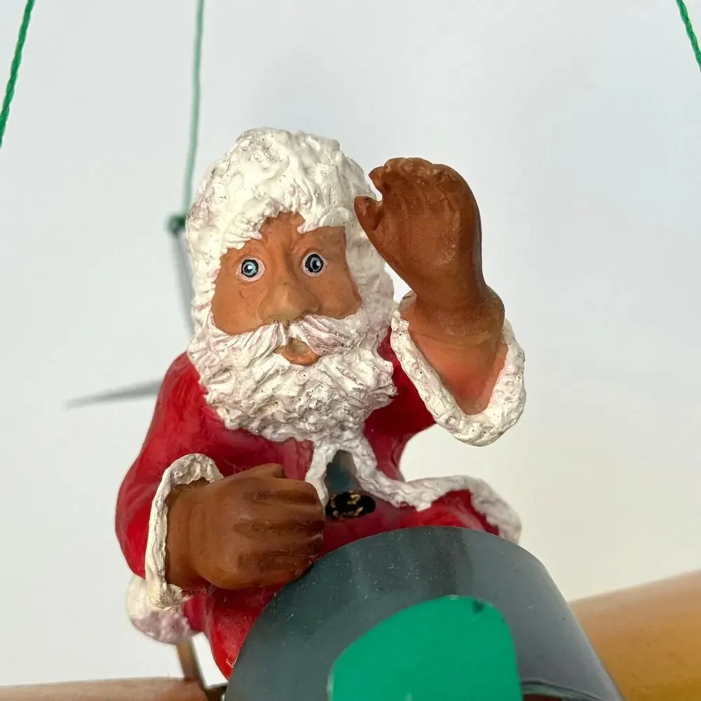 Rare Vintage Santa in Plane Metal Mobile Christmas Ornament
